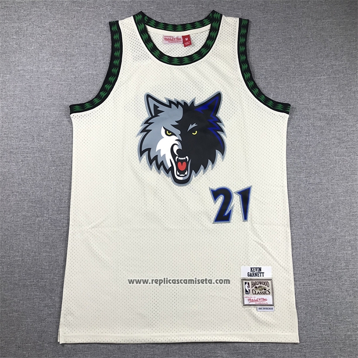 Camiseta Minnesota Timberwolves Kevin Garnet #21 Mitchell & Ness Chainstitch Crema